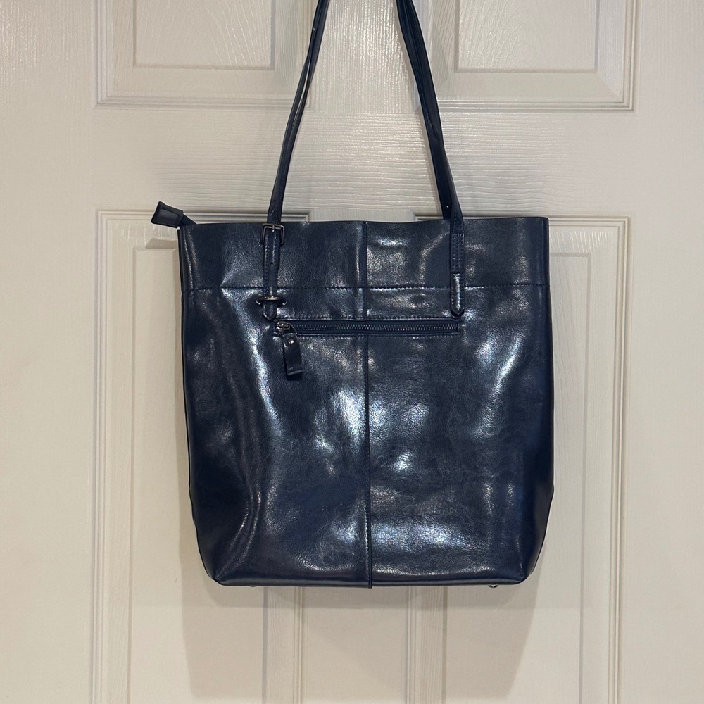 Kattee Navy Blue Leather Tote Bag Womens Large Zippered Shoulder Bag Handbag